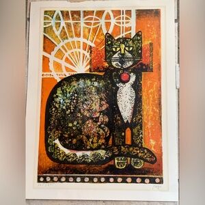 Handcrafted Black & Orange Cat Art Print by